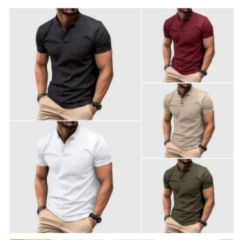 Men's Button Henry Collar Sports Polo Shirt Summer Short-sleeved Tops