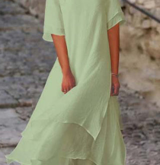 Fashion Casual Double-layer Split Short Sleeve Round Neck Dress