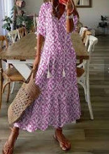 Women's Printed Medium Sleeve Long Dress