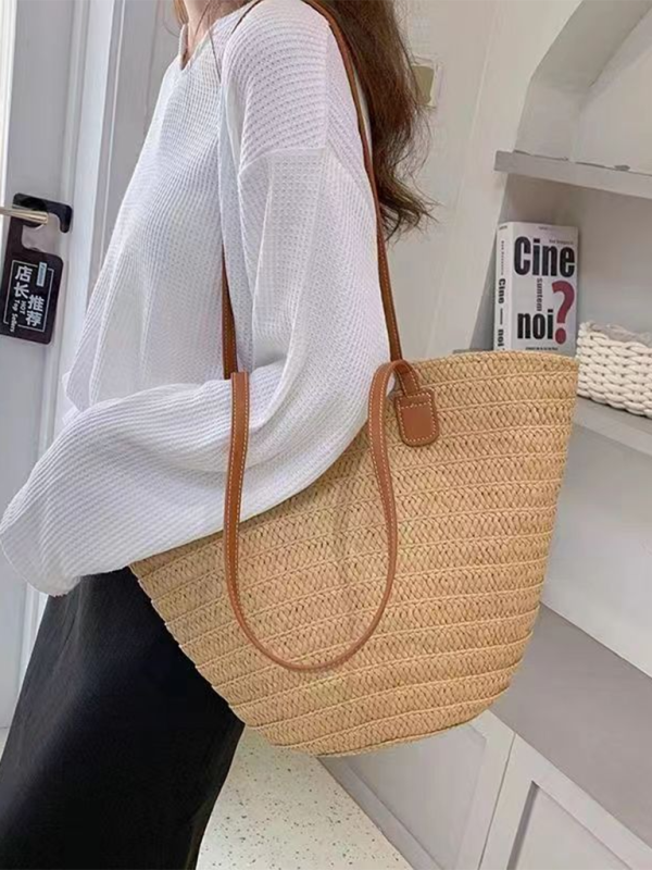 Single shoulder messenger woven bag women's new large capacity holiday beach bag commuter tote bag