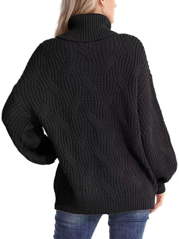 New thick line long sleeve solid color pullover turtleneck sweater