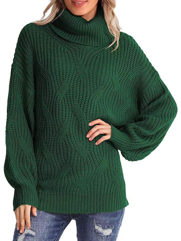 New thick line long sleeve solid color pullover turtleneck sweater