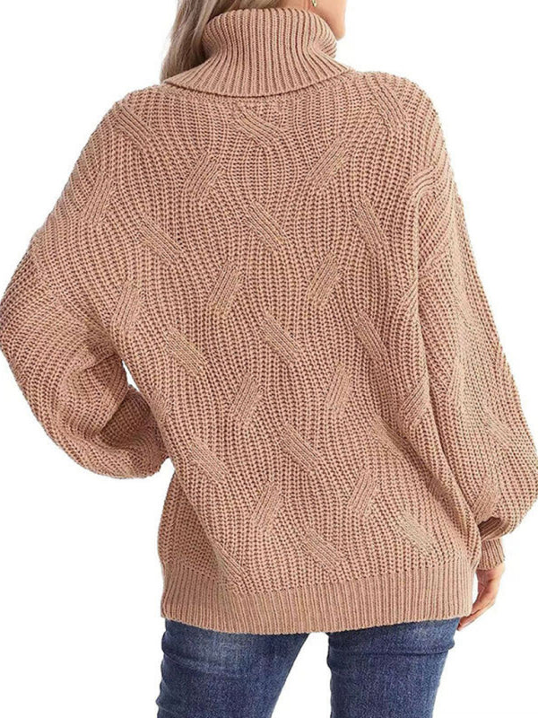 New thick line long sleeve solid color pullover turtleneck sweater
