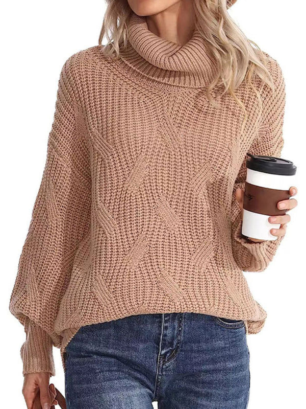 New thick line long sleeve solid color pullover turtleneck sweater