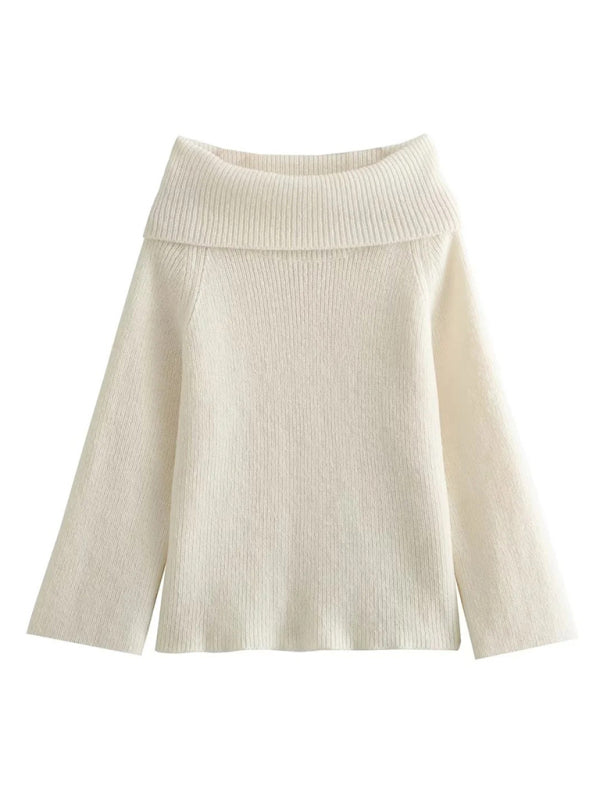 New women's one-line collar solid color knitted sweater
