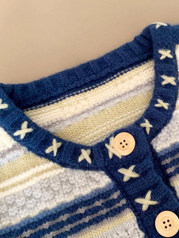 Women's New Fashionable Round Neck Single Breasted Knitted Cardigan