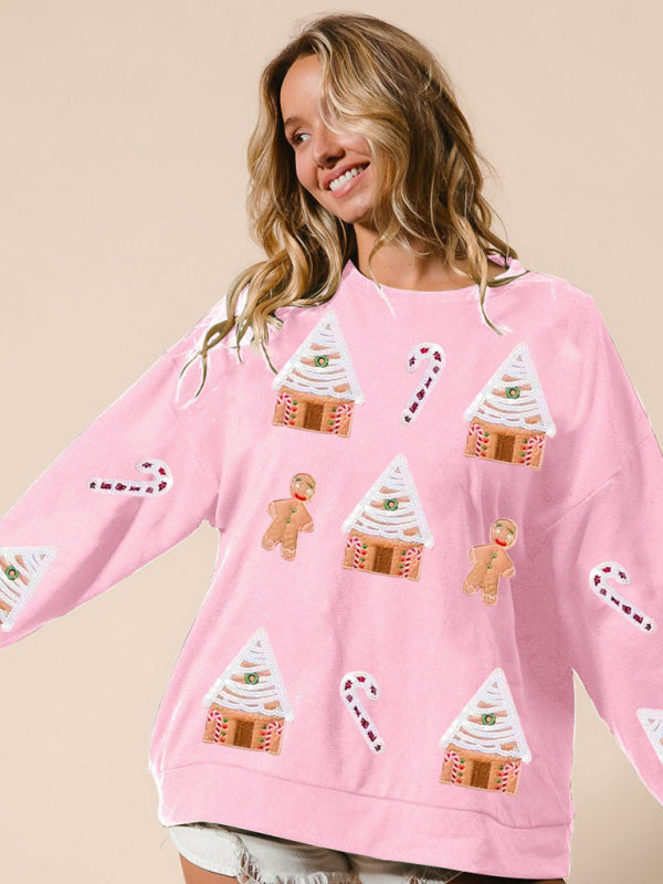 Women's Christmas House Sequin Sweater Fashion Casual Top
