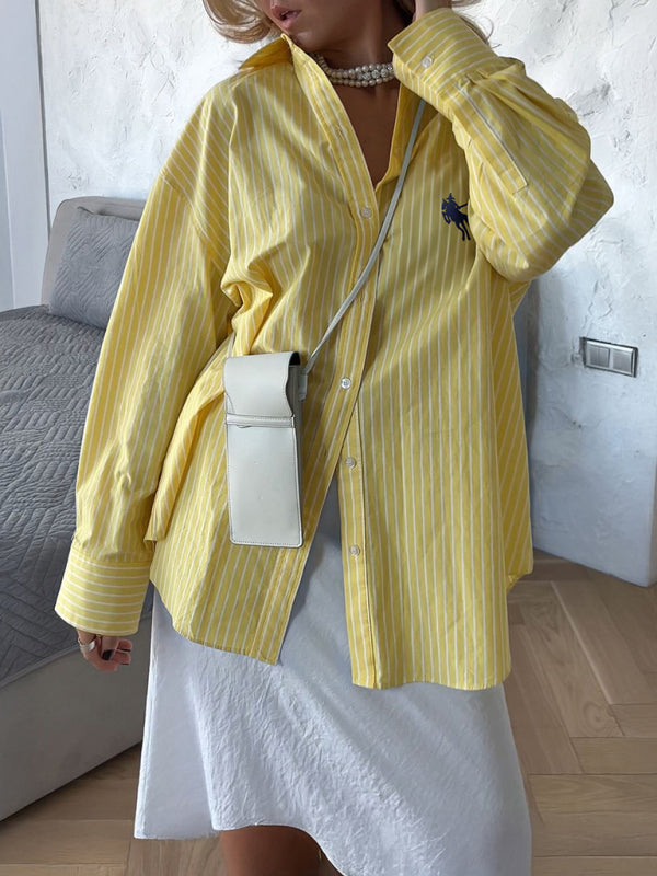 Holiday Button Stripe Long Sleeve Shirt
