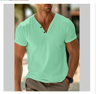Men's T-shirt Summer Beach Short Sleeve Casual Solid Color Regular Tops