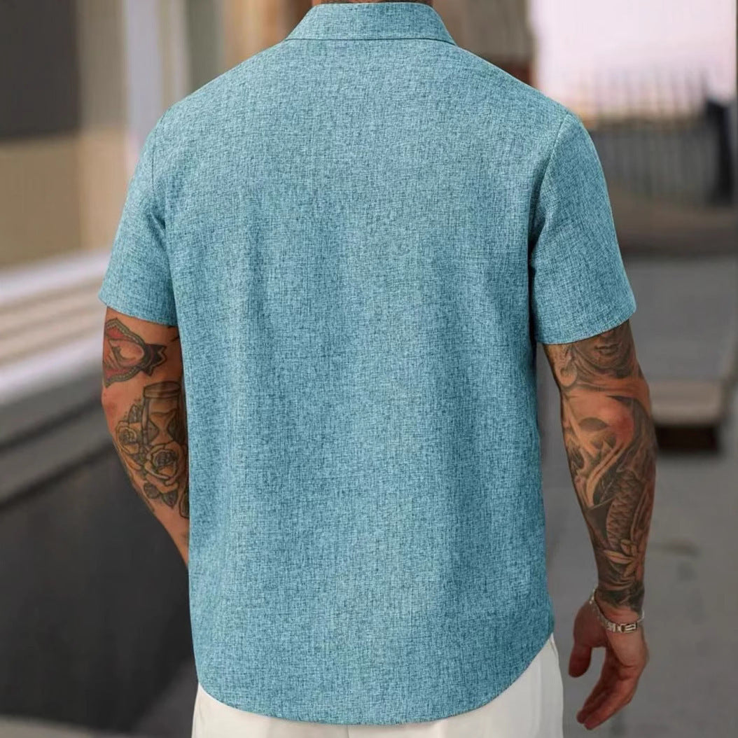 Men's Lapel Cotton And Linen Stripes Jacquard Loose Casual Shirt