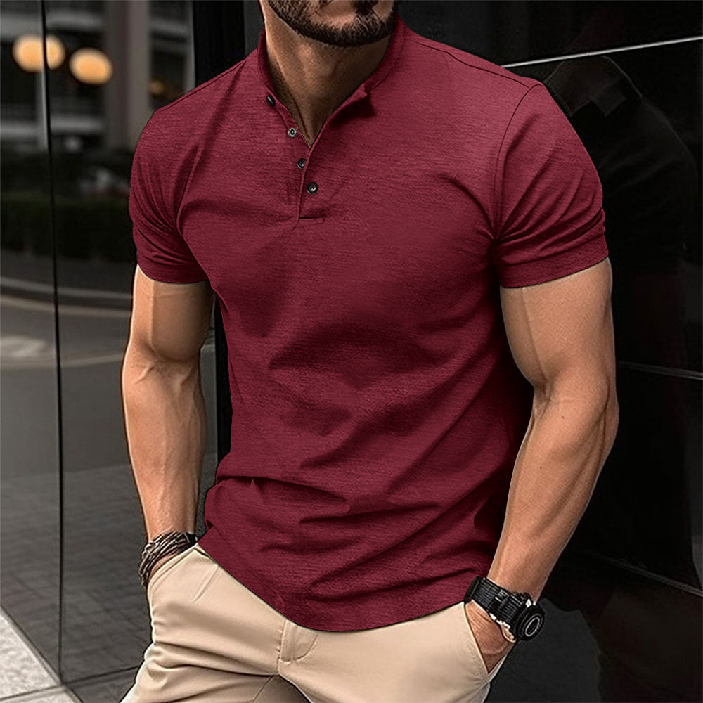 Men's Button Henry Collar Sports Polo Shirt Summer Short-sleeved Tops