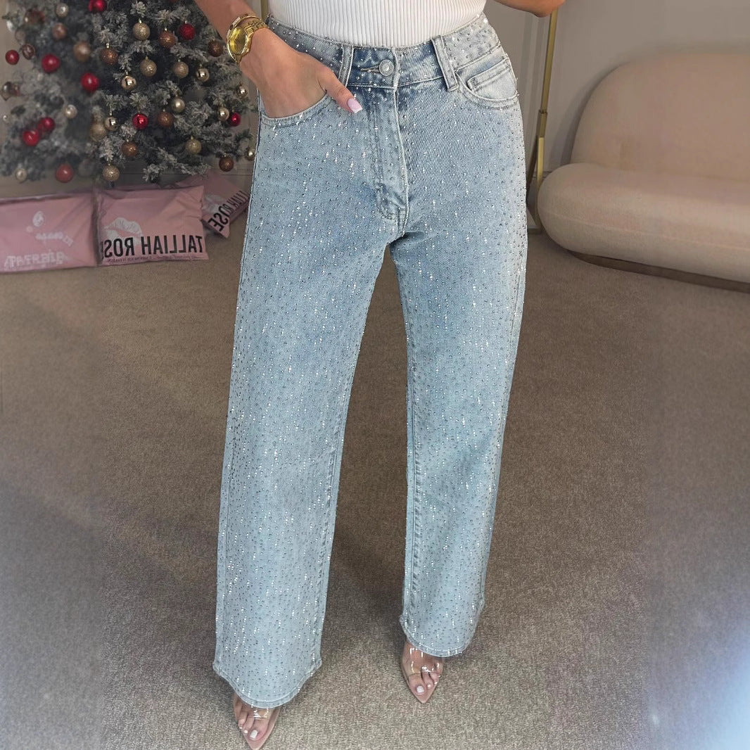 Women's High-end High Waist Straight Personalized Hot Girl High Street Trousers