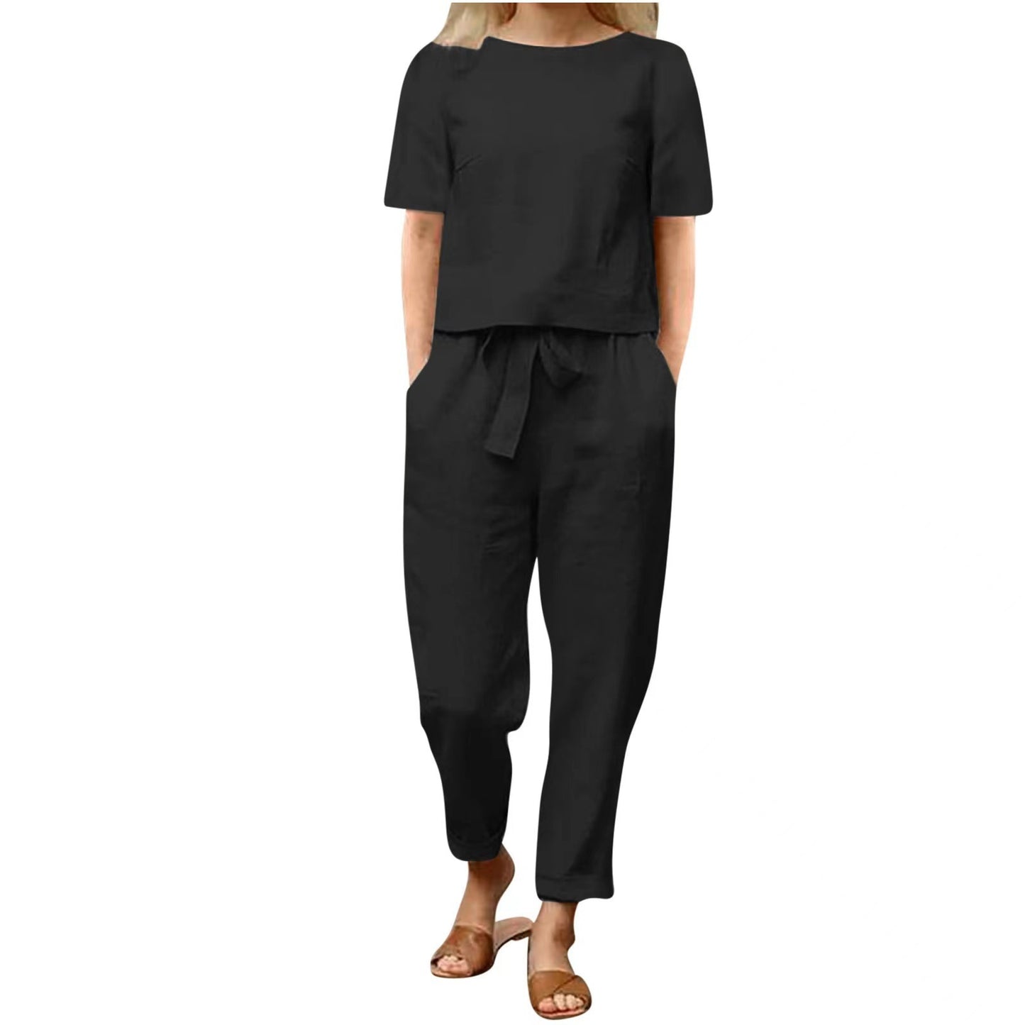 Women's Cotton And Linen Wide-leg Pants Suit