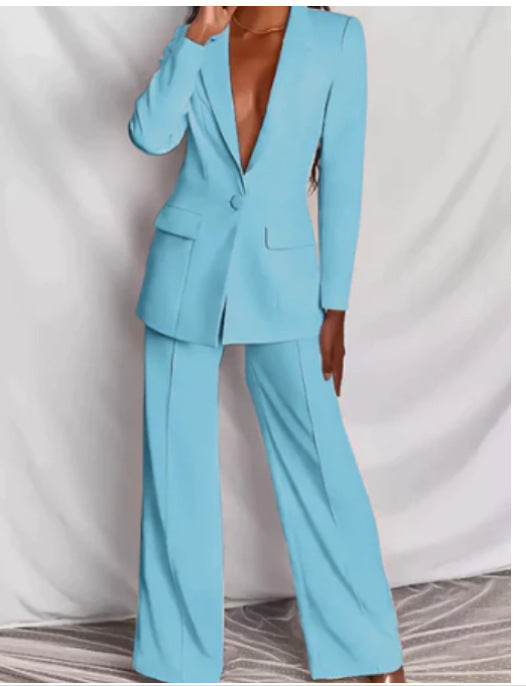2 Piece Set  Spring Elegant Solid Long Sleeve Blazer Suit And Pants For Women Autumn Classic OL Street Outfit