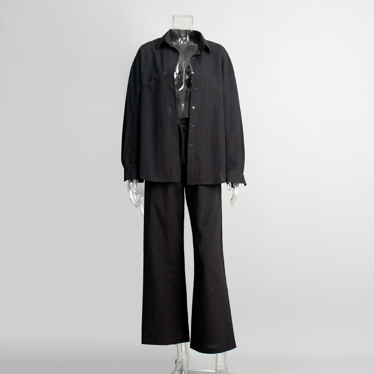 Cotton Shirt Trousers Suit Loose Long Sleeve