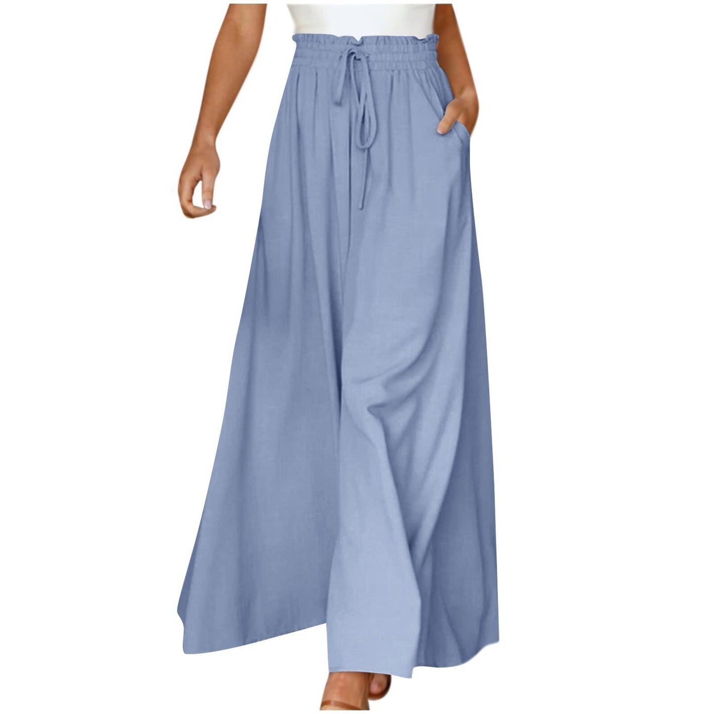 Women's Fashion Wide Leg Elastic Waistband Wide Leg High Waist Long Dress Pants