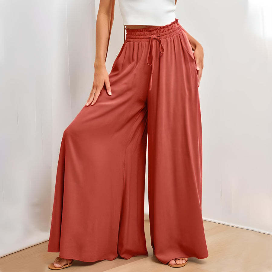 Women's Fashion Wide Leg Elastic Waistband Wide Leg High Waist Long Dress Pants