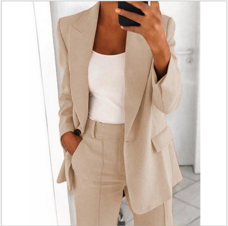 Ins Button Casual Suit Fashion Long-sleeved Lapel Blazer Jacket And Slim-fit Pocket Trousers For Women Clothing