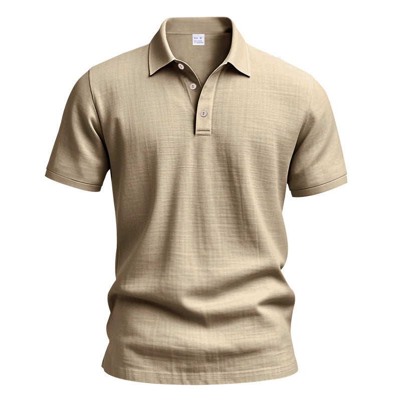 Men's British Casual Buckle Loose Linen Lapel Polo Shirt