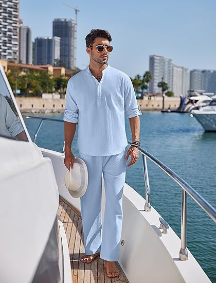 Solid Color Casual Cotton Men's Long Sleeve Trousers Suit