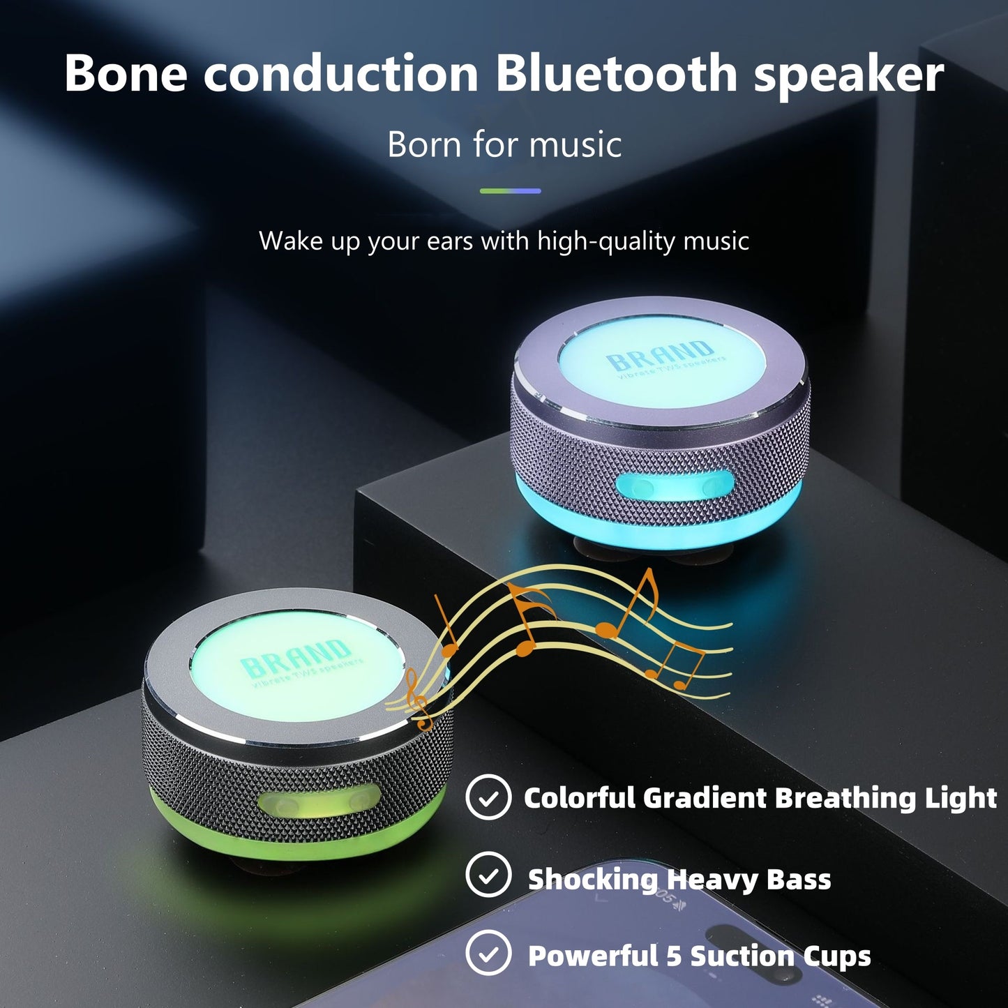Small Wireless Bone Conduction Speakers Bluetooth Vibration Speaker With Color LED Light Portable Surface Adsorption Speaker
