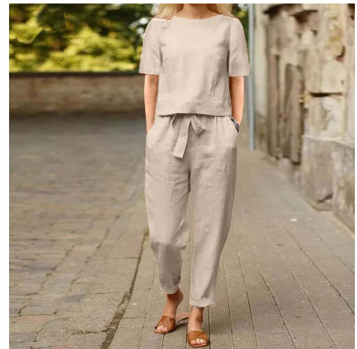 Solid Color One-shoulder Casual Lace-up Women's Suit