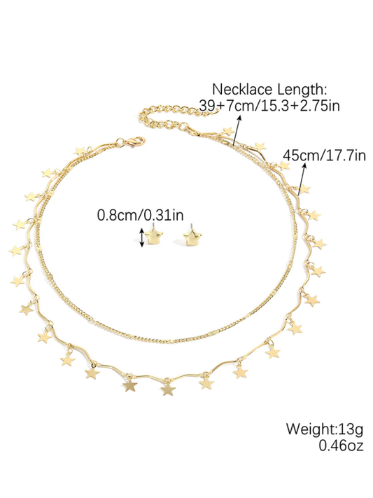 Five-pointed star stacked zircon metal necklace multi-layer necklace new style