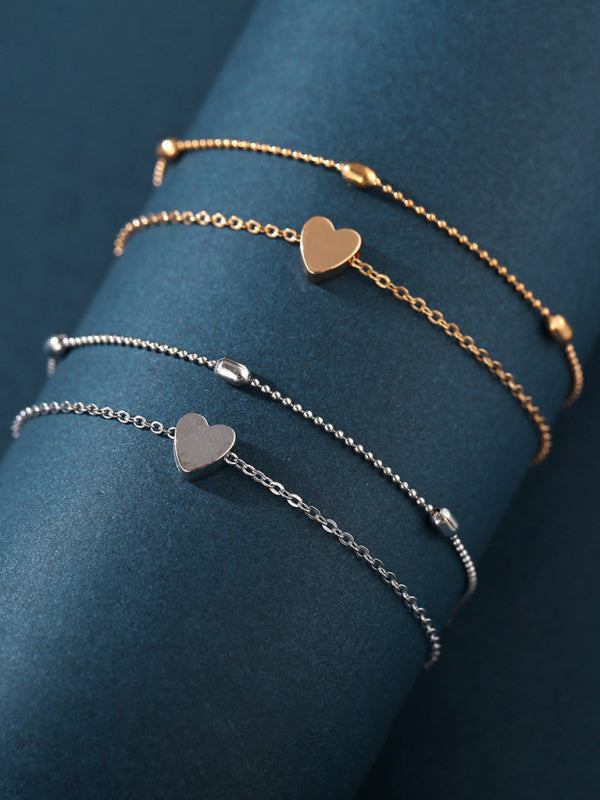 New round bead double-layer love heart anklet creative retro simple multi-layer alloy anklet
