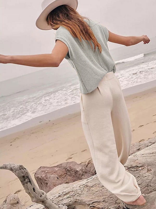 Fashion Women's Knitted Vest Sleeveless Pocket Casual Pullover Vest