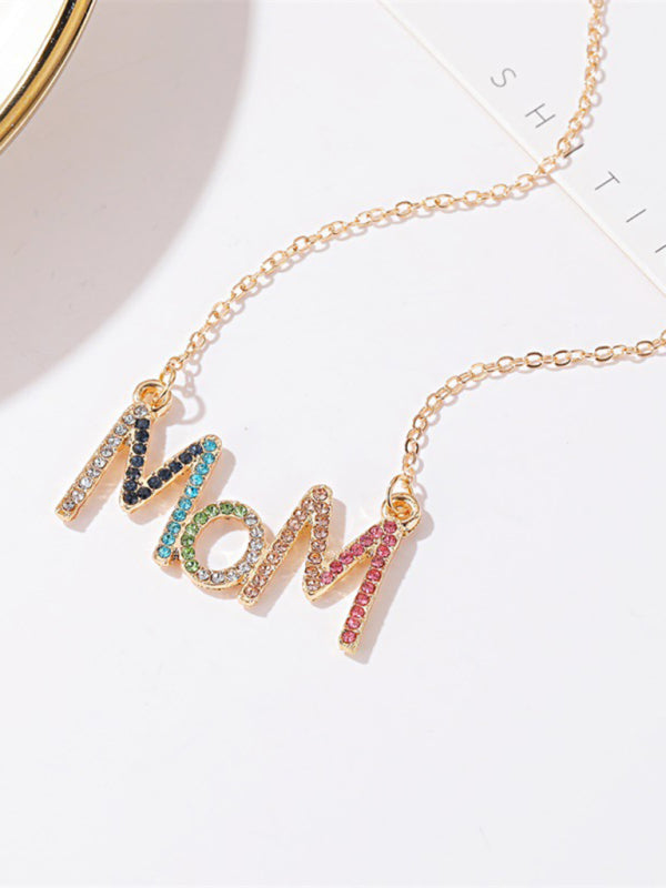 MOM letter necklace creative colored diamond English letter clavicle chain Mother's Day gift