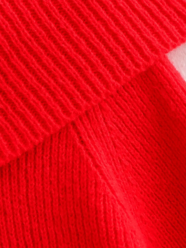 New women's one-line collar solid color knitted sweater