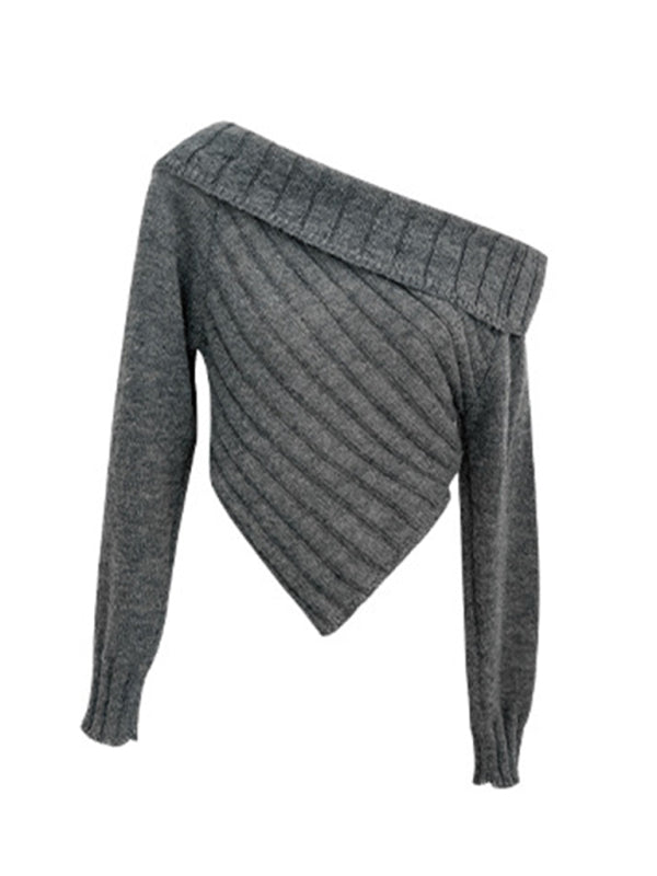 New style French pit knitted one-shoulder slim sweater