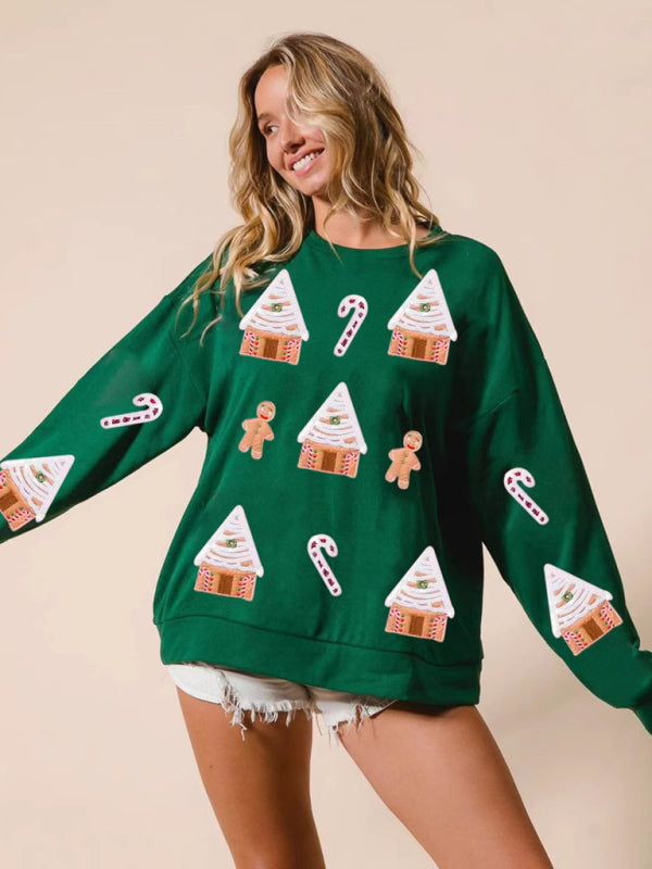 Women's Christmas House Sequin Sweater Fashion Casual Top