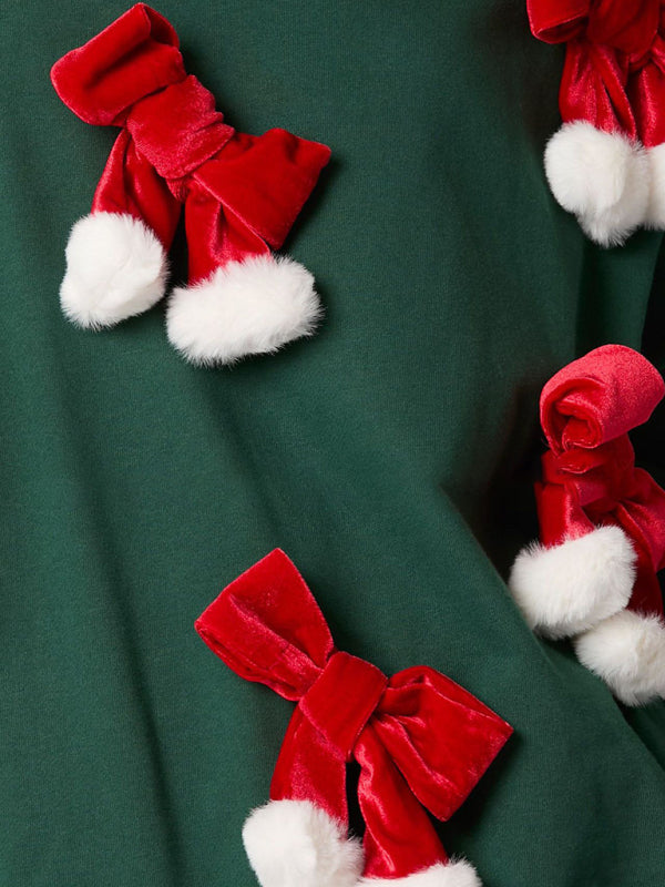 Christmas Bow Decorated Top Casual Long Sleeve Pullover Sweatshirt