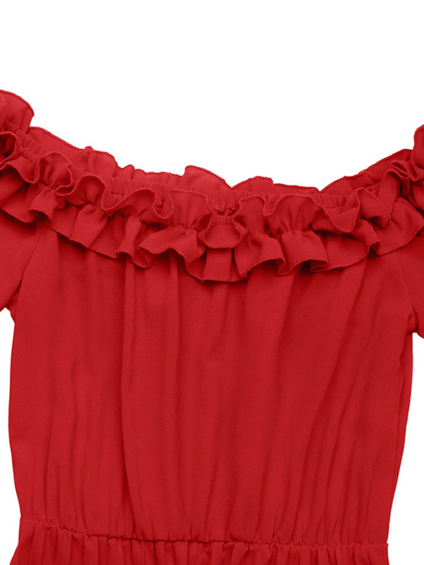 Date Party Elegant Sweet Style One Shoulder Long Sleeve Solid Color Women's Dress