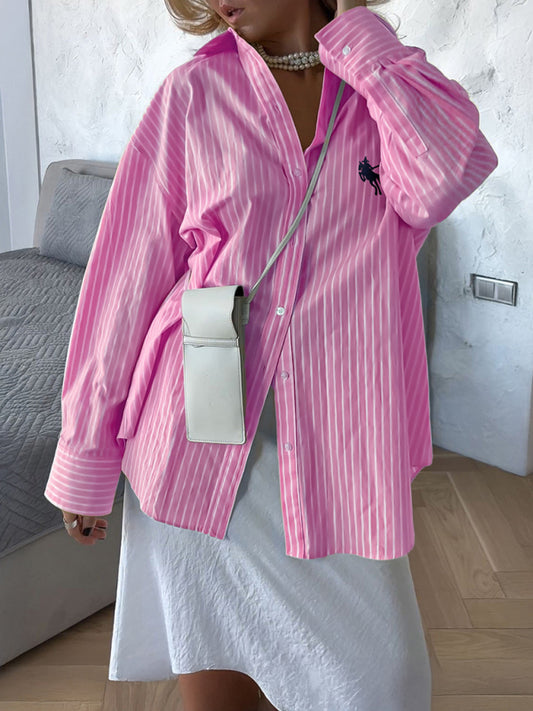 Holiday Button Stripe Long Sleeve Shirt
